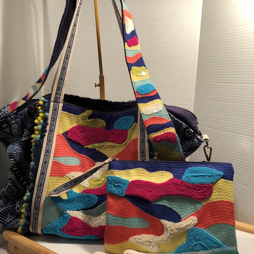 Cool Camo Embroidered Tote & Pouch Set America & Beyond Sequin Crossbody strap